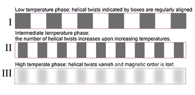 Figure: Schematic picture of 2D melting phenomena in a magnetic system, image