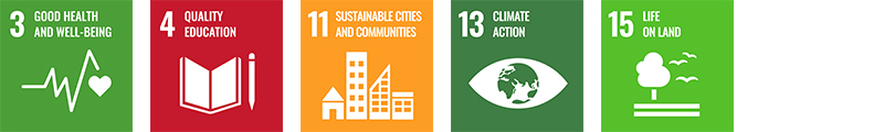 SDGs icon 3,4,11,13,15